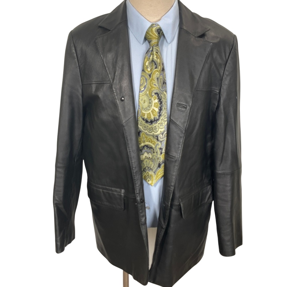 NDX Nederland Leather Blazer Mens Medium Black Button Classic Sport Cort Jacket